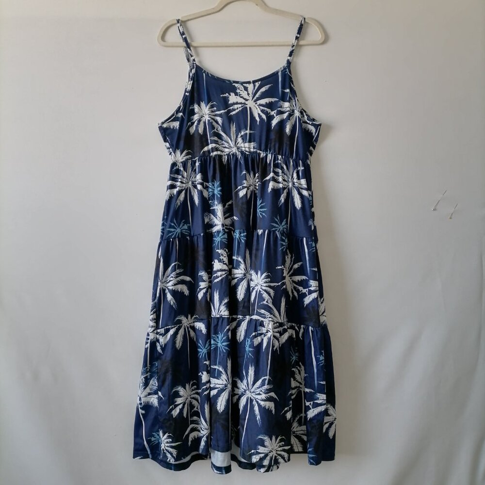 Pat Pat Womens Navy Blue Palm Tree Print Sleeveless Tiered Maxi Dress Size XL - Picture 5 of 8